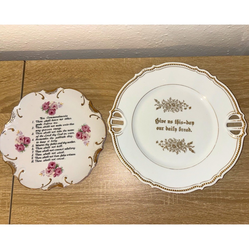 Antique Plate Lot 2 PK Silesia Porcelain Japanese Collector Floral Religious - Picture 1 of 10